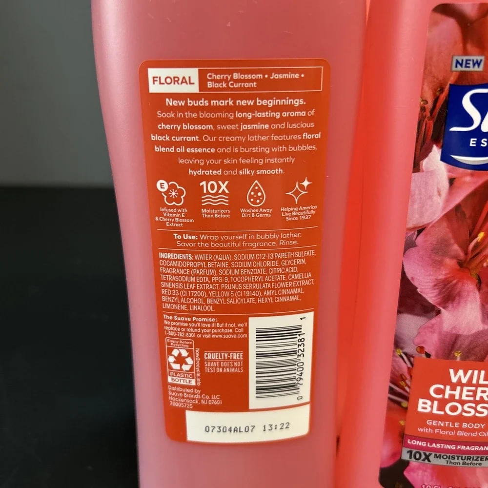 4 PK SUAVE ESSENTIALS WILD CHERRY BLOSSOM HYDRATING‎ BODY WASH 18 OZ